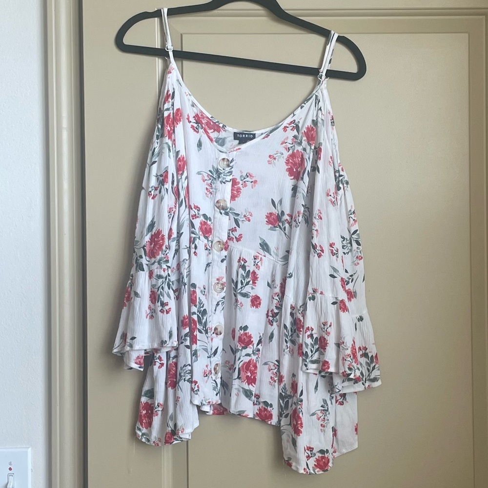 White Floral Cold Shoulder Top